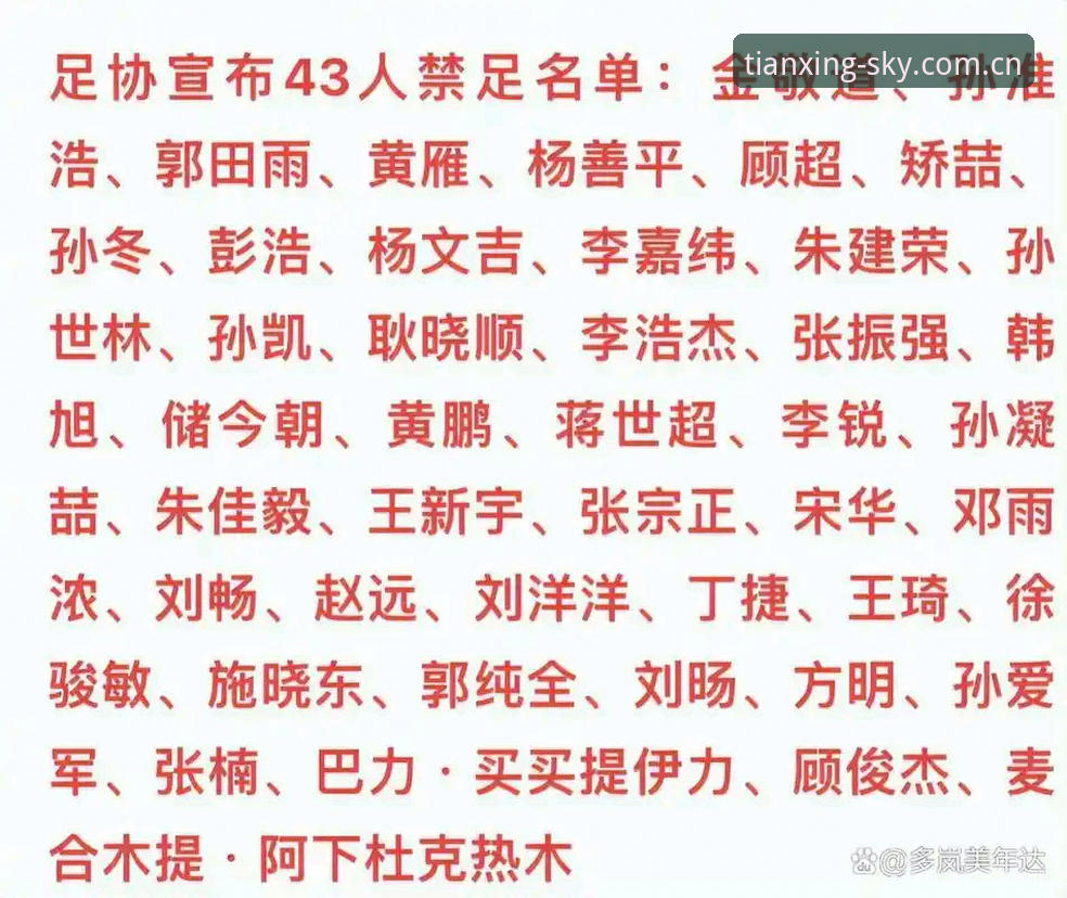 最新天行体育app 中国足协第三批禁足名单全面解析:17人终身禁赛背后的行业乱象